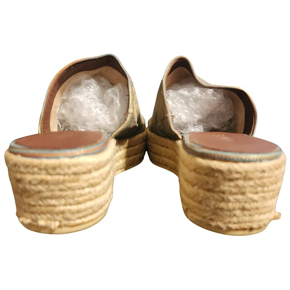 Vince Solana Gold Metallic Multi Striped Espadrille Platform Slide Sandals 5.5